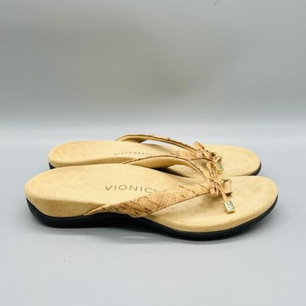 Vionic Sandals Womens 6 Beige Cork Bella Thong Flip Flop Wedge Comfort Shoes
